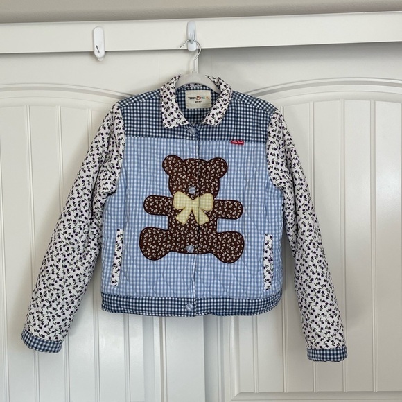 TEDDY FRESH Quilted Teddy Bear Jacket blue brown size medium - Picture 1 of 9